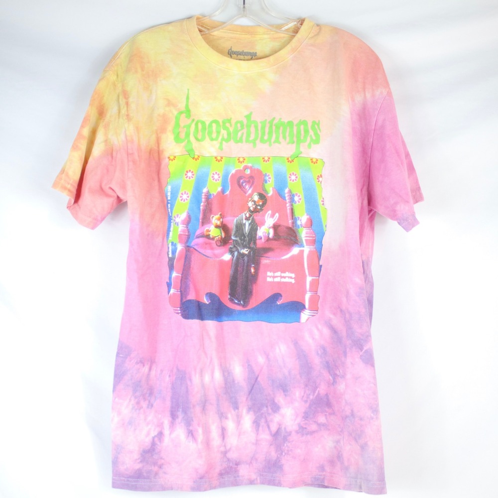 Goosebumps Pink & Yellow Tie Dye 100% Cotton Graphic T-Shirt Men's Size Medium